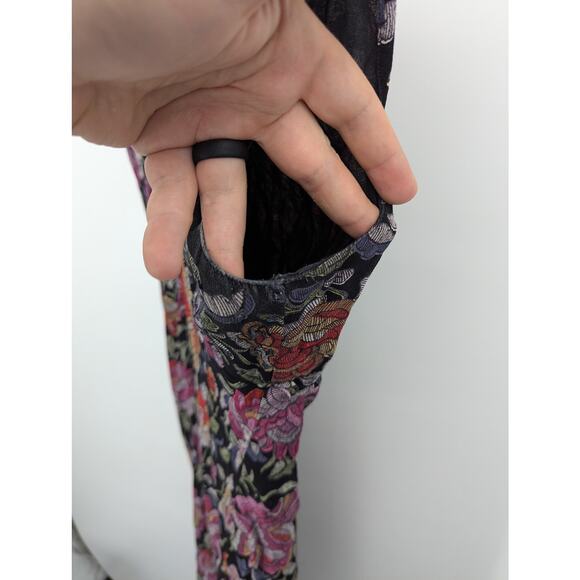 Vtg 90s Black Floral Wrap Style Dress Sz L Lola P Grunge Cap Sleeve Surplice - Picture 5 of 6